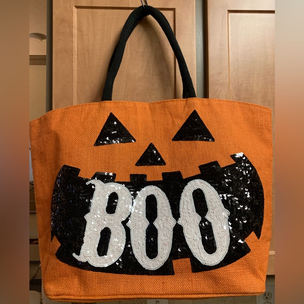 Mud Pie Jack o Lantern Orange and Black Sequined/ Embroidered Halloween Bag NWOT